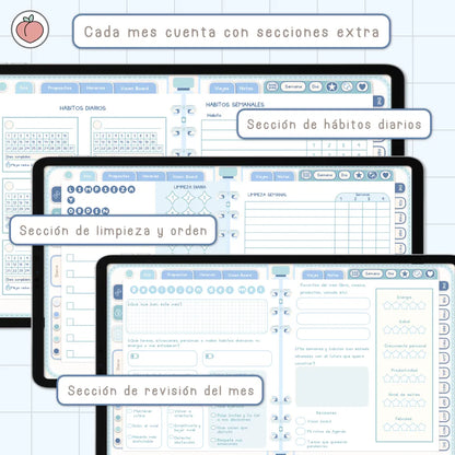 AGENDA DIGITAL MINIMALISTA PRO 2027: Incluye curso, tutoriales, stickers y recursos. Edición azul