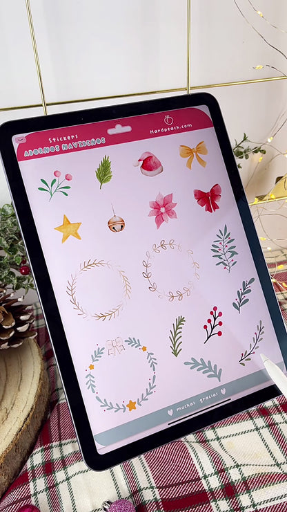 KIT DE STICKERS DIGITALES NAVIDEÑOS: Adornos, decoraciones y extras para agendas, journals y cuadernos