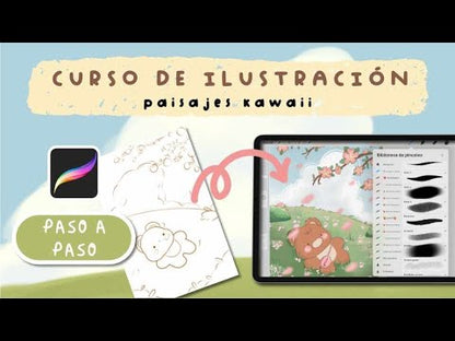 KIT DE CURSOS DE ILUSTRACIÓN DIGITAL KAWAII: Paisajes de fantasía, creación de personajes adorables, recursos extra y pinceles para Procreate