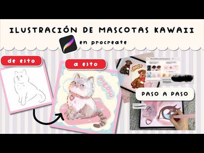 ILUSTRACIÓN DIGITAL DE MASCOTAS KAWAII EN PROCREATE: Curso con lecciones paso a paso, pinceles y recursos descargables