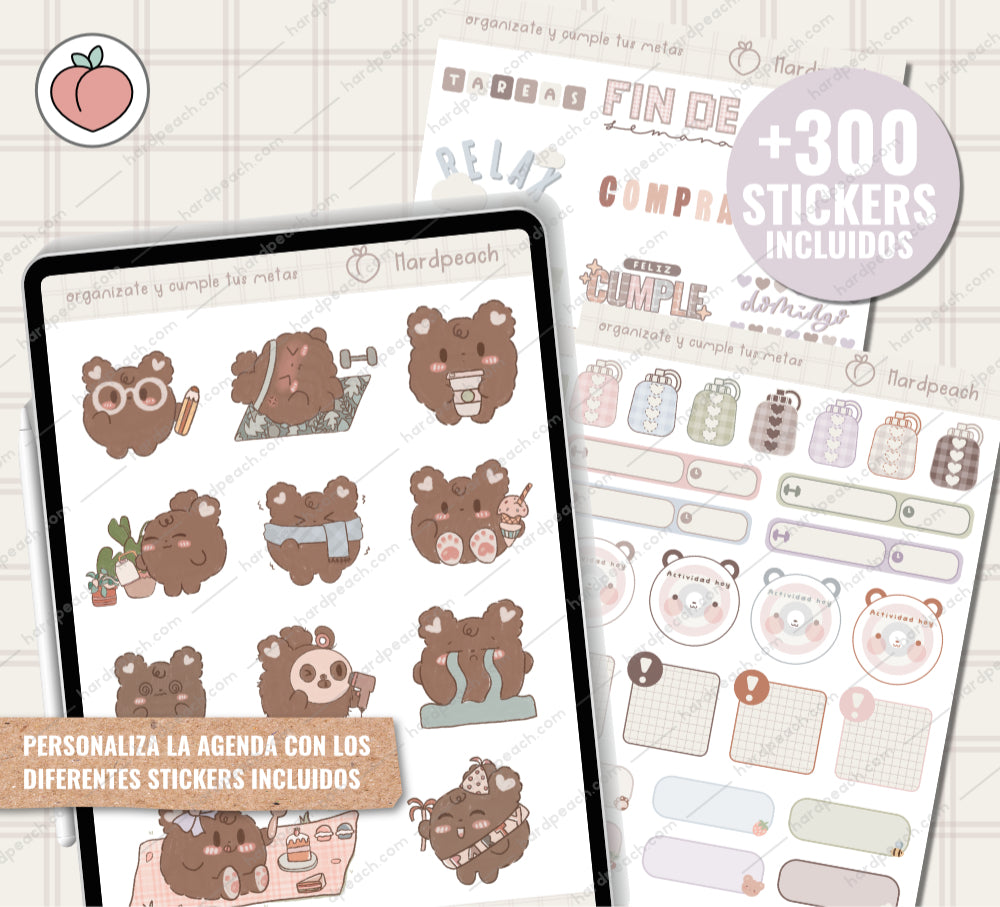 AGENDA DIGITAL SIN FECHAS Y REUTILIZABLE: agenda vista día con stickers y extras para organizar tus planes y proyectos