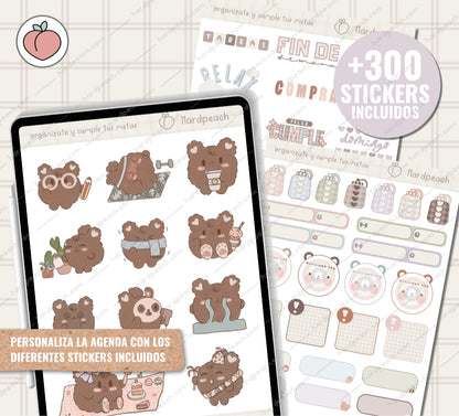 AGENDA DIGITAL SIN FECHAS Y REUTILIZABLE: agenda vista día con stickers y extras para organizar tus planes y proyectos