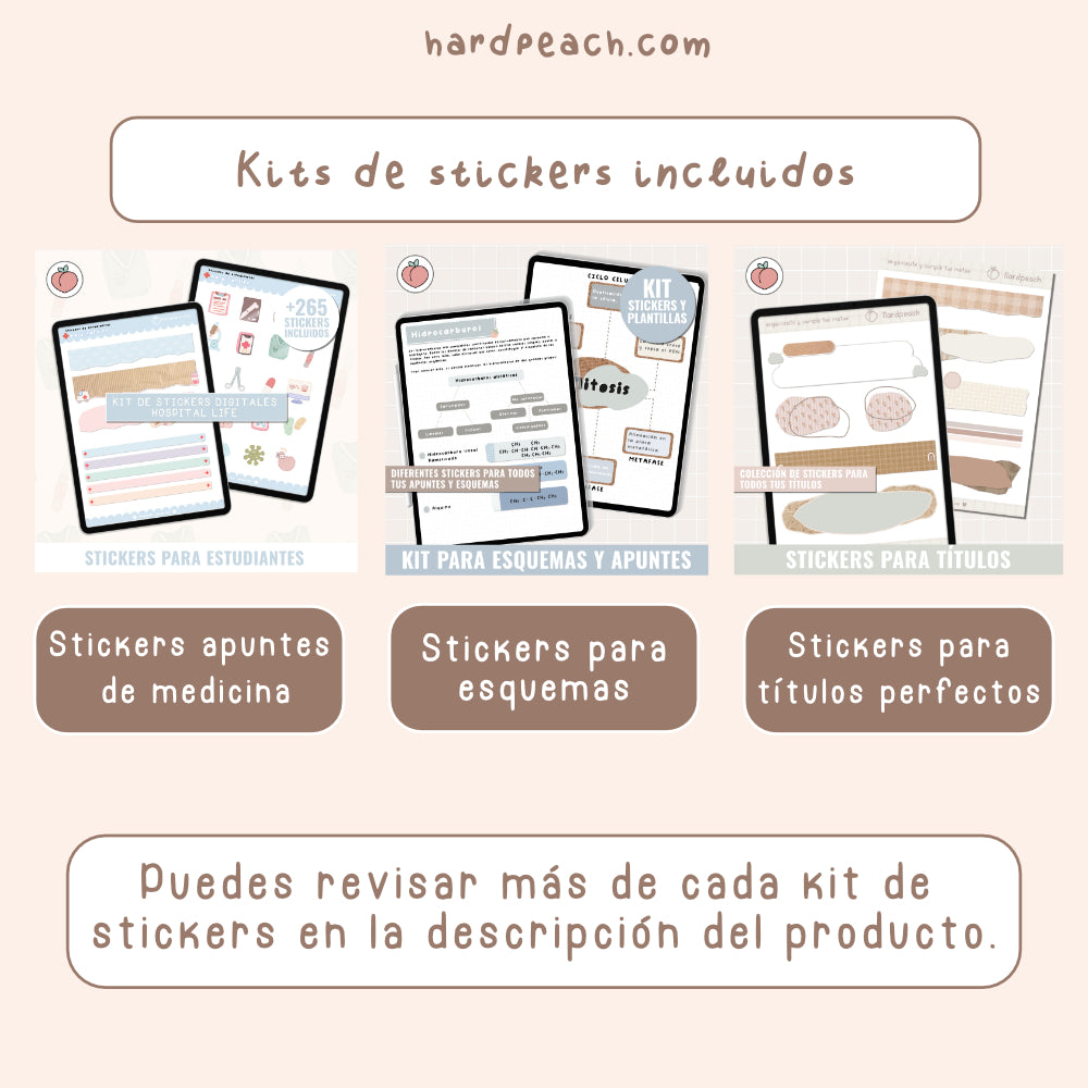 KIT PARA APUNTES DE MEDICINA: Cuadernos digitales infinitos, tipografías y stickers digitales