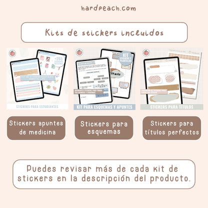 KIT PARA APUNTES DE MEDICINA: Cuadernos digitales infinitos, tipografías y stickers digitales