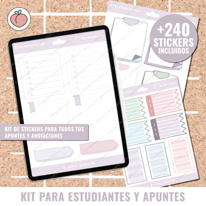 KIT PARA ESTUDIANTES Y APUNTES PERFECTOS: Colección de stickers digitales para planificar y mejorar tus apuntes y anotaciones