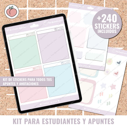 KIT PARA ESTUDIANTES Y APUNTES PERFECTOS: Colección de stickers digitales para planificar y mejorar tus apuntes y anotaciones