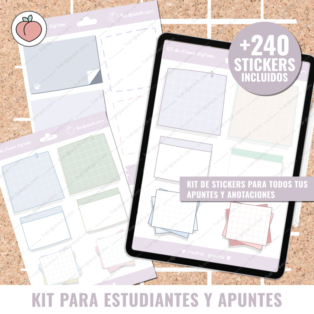 KIT PARA ESTUDIANTES Y APUNTES PERFECTOS: Colección de stickers digitales para planificar y mejorar tus apuntes y anotaciones