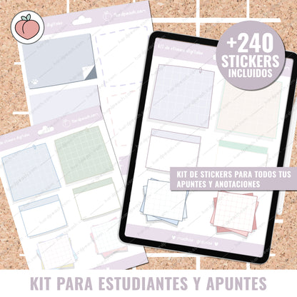KIT PARA ESTUDIANTES Y APUNTES PERFECTOS: Colección de stickers digitales para planificar y mejorar tus apuntes y anotaciones