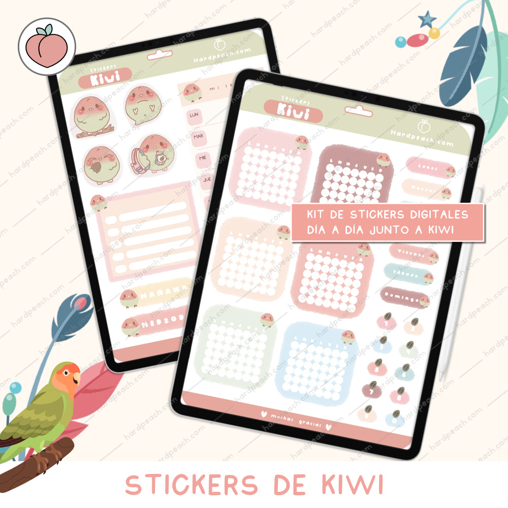 KIT DE STICKERS DIGITALES DE KIWI: Colección adorable para personalizar tus apuntes y agendas digitales