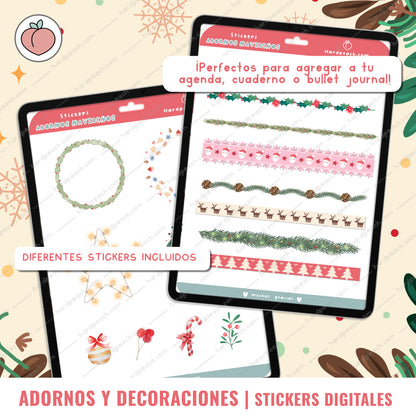 KIT DE STICKERS DIGITALES NAVIDEÑOS: Adornos, decoraciones y extras para agendas, journals y cuadernos