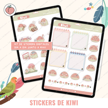 KIT DE STICKERS DIGITALES DE KIWI: Colección adorable para personalizar tus apuntes y agendas digitales
