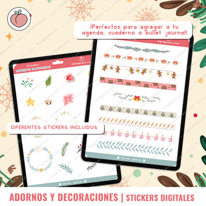 KIT DE STICKERS DIGITALES NAVIDEÑOS: Adornos, decoraciones y extras para agendas, journals y cuadernos