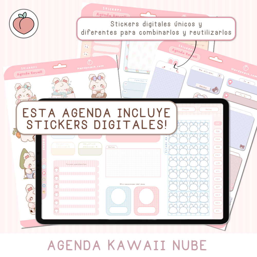 STICKERS INCLUIDOS CON LA AGENDA CONEJITA NUBE HARDPEACH (No disponible para comprar por separado)