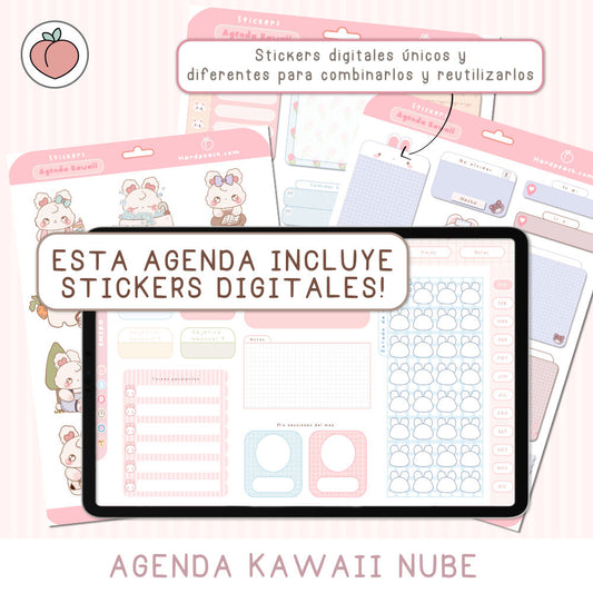 STICKERS INCLUIDOS CON LA AGENDA CONEJITA NUBE HARDPEACH (No disponible para comprar por separado)
