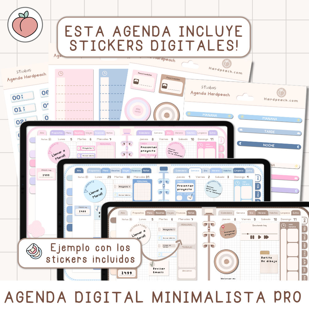 STICKERS INCLUIDOS CON LA AGENDA MINIMALISTA PRO HARDPEACH (No disponible para comprar por separado)