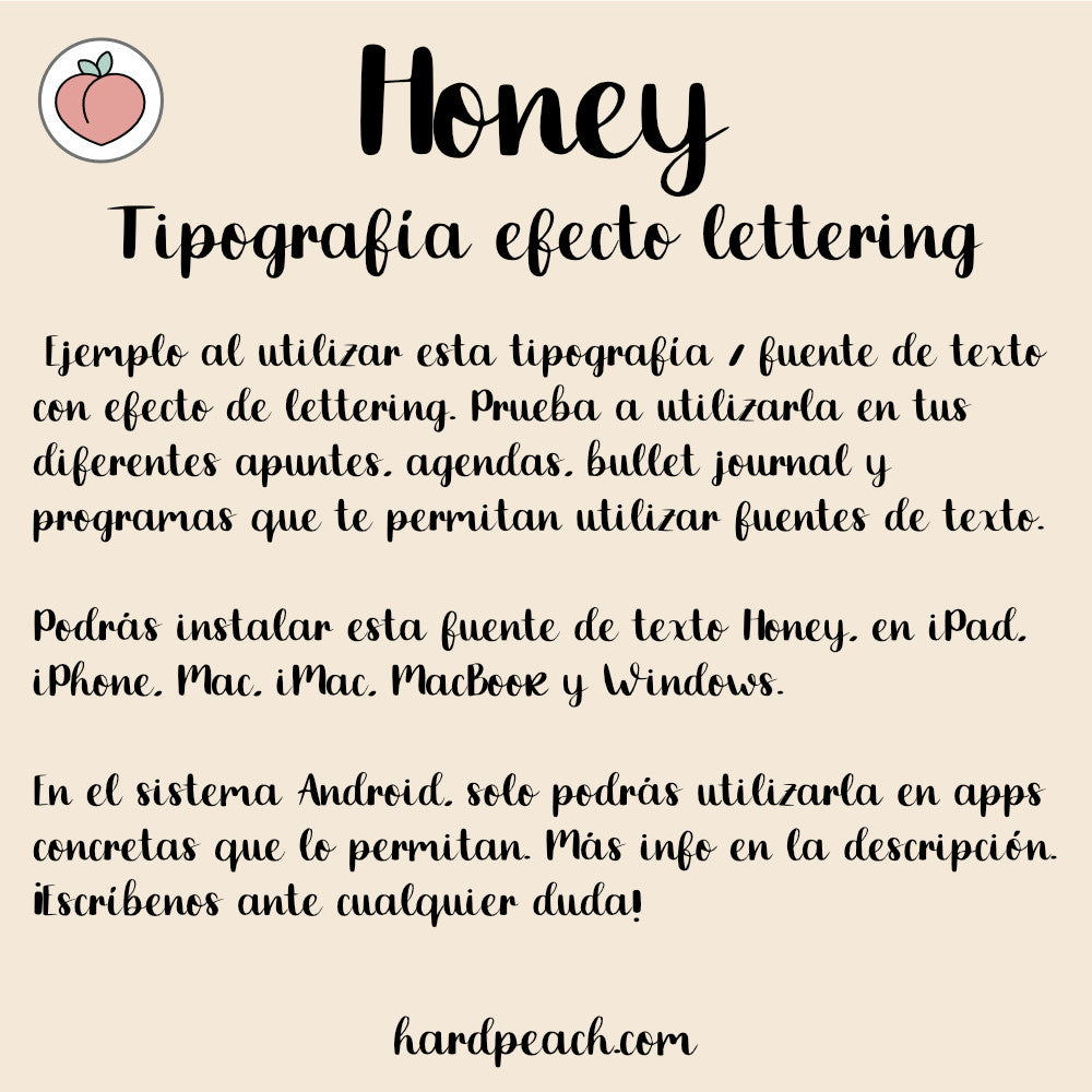 TIPOGRAFÍA LETTERING HONEY: fuente manuscrita para títulos con efecto lettering. Perfecta para apuntes, agendas, títulos y proyectos creativos
