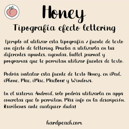 TIPOGRAFÍA LETTERING HONEY: fuente manuscrita para títulos con efecto lettering. Perfecta para apuntes, agendas, títulos y proyectos creativos