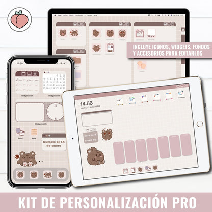 KIT DE PERSONALIZACIÓN OSITO PEACHY | FONDOS, ICONOS DE APPS, WIDGETS Y RECURSOS EXTRA