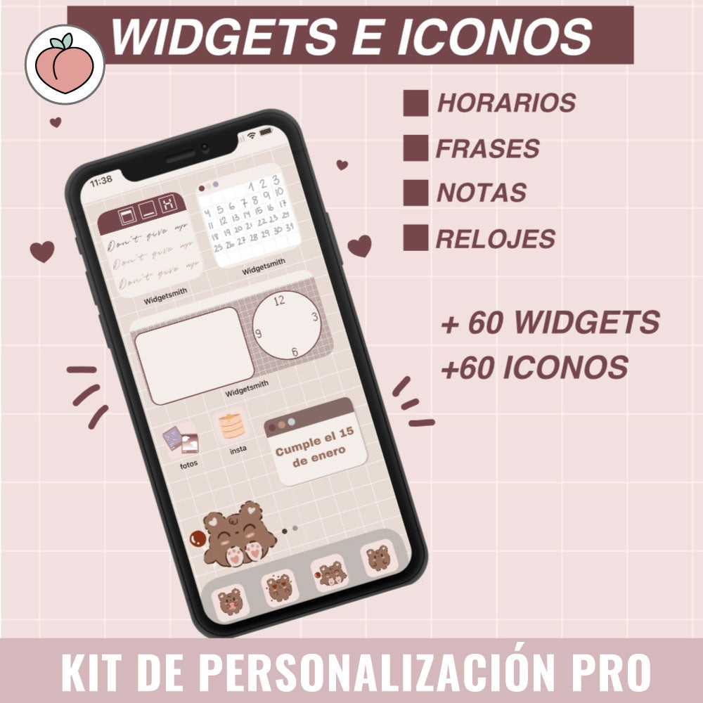 KIT DE PERSONALIZACIÓN OSITO PEACHY | FONDOS, ICONOS DE APPS, WIDGETS Y RECURSOS EXTRA