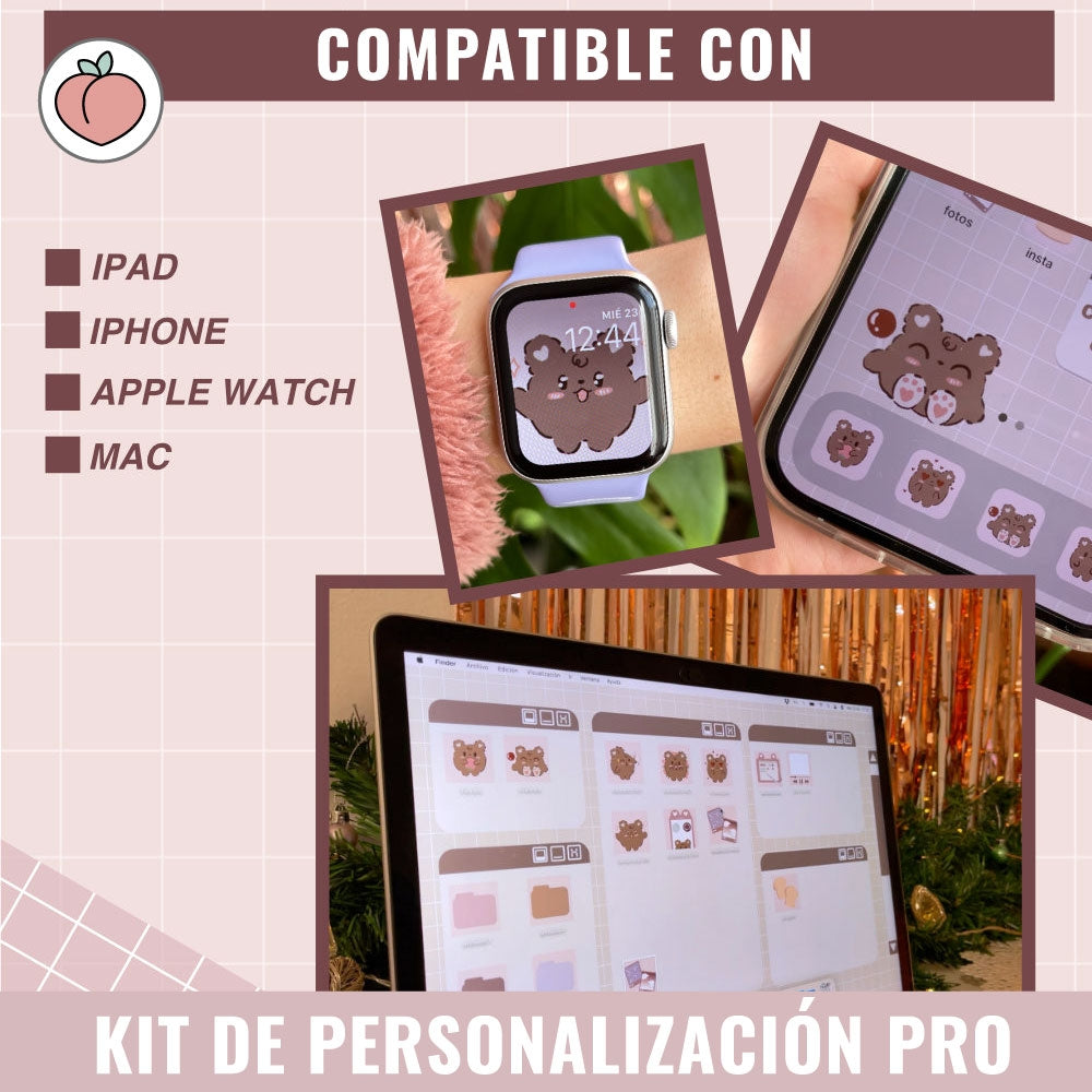 KIT DE PERSONALIZACIÓN OSITO PEACHY | FONDOS, ICONOS DE APPS, WIDGETS Y RECURSOS EXTRA