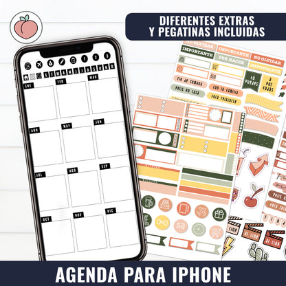 AGENDA DIGITAL PARA IPHONE & SMARTPHONE: MINIMALISTA SIN FECHAS Y REUTILIZABLE | AGENDA DÍA POR PÁGINA CON STICKERS INCLUIDOS