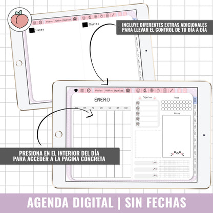AGENDA DIGITAL SIN FECHAS Y REUTILIZABLE | AGENDA DÍA POR PÁGINA CON STICKERS INCLUIDOS