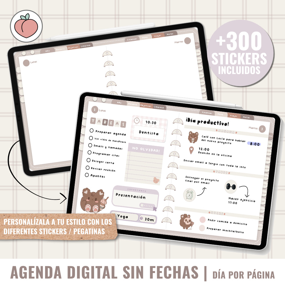 AGENDA DIGITAL SIN FECHAS Y REUTILIZABLE: agenda vista día con stickers y extras para organizar tus planes y proyectos