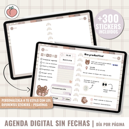 AGENDA DIGITAL SIN FECHAS Y REUTILIZABLE: agenda vista día con stickers y extras para organizar tus planes y proyectos