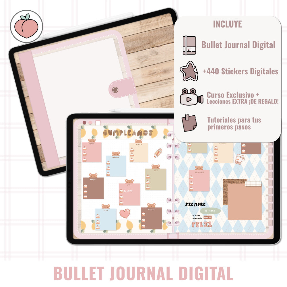 BULLET JOURNAL DIGITAL - EDICIÓN STRAWBERRY CREAM | CREA TU AGENDA DIGITAL, PLANIFICADOR DIGITAL... CURSO Y STICKERS INCLUIDOS