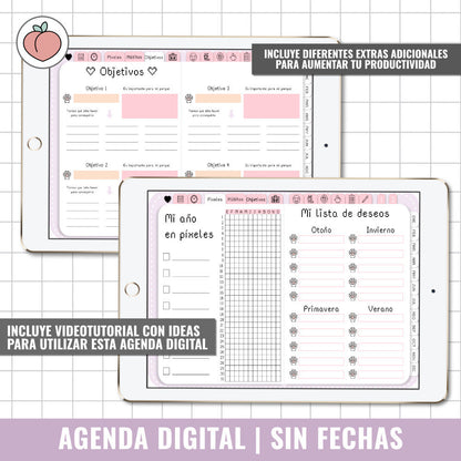 AGENDA DIGITAL SIN FECHAS Y REUTILIZABLE | AGENDA DÍA POR PÁGINA CON STICKERS INCLUIDOS