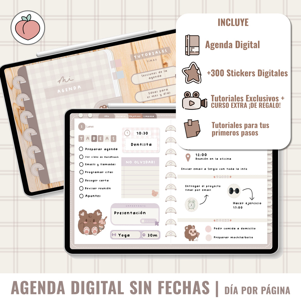 AGENDA DIGITAL SIN FECHAS Y REUTILIZABLE: agenda vista día con stickers y extras para organizar tus planes y proyectos