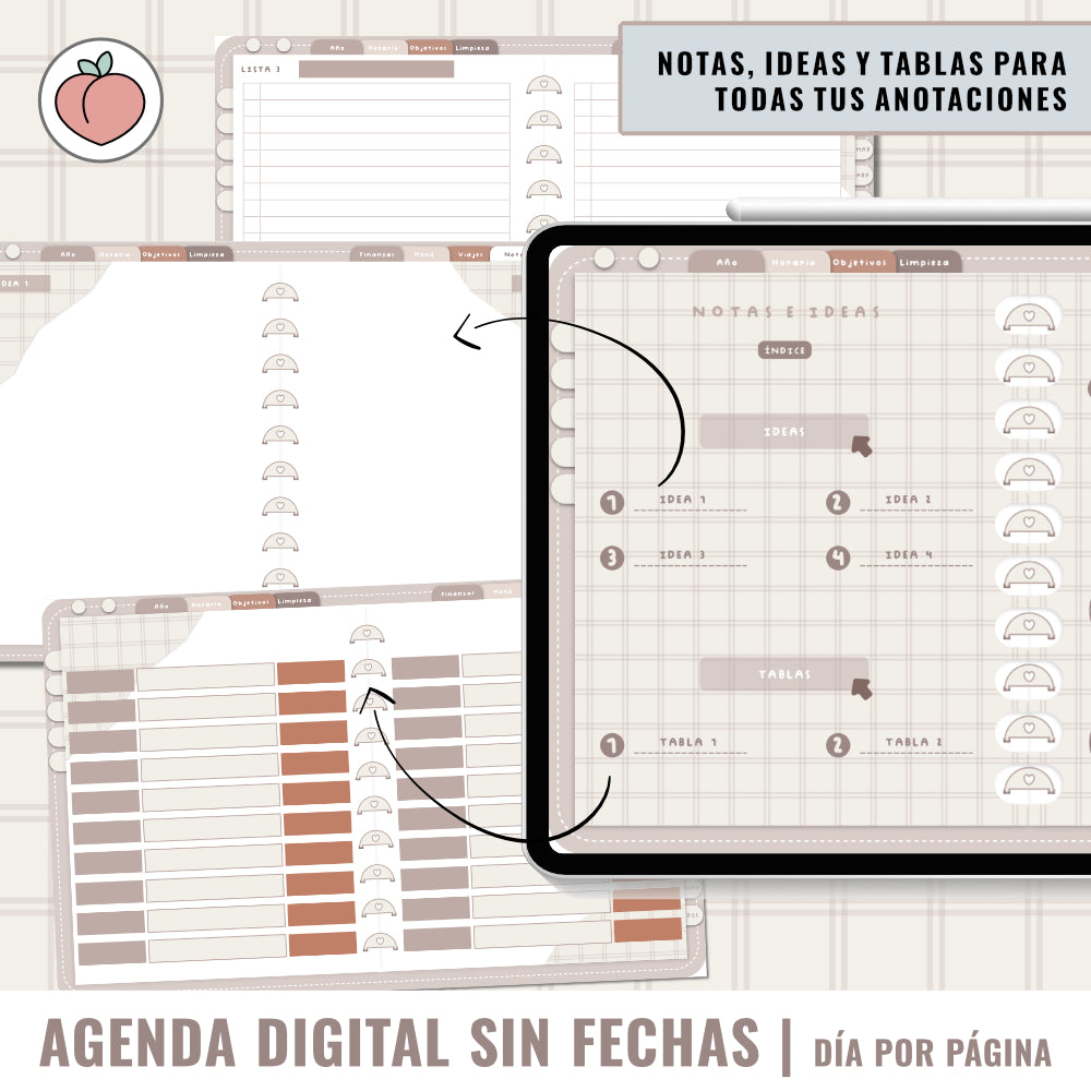 AGENDA DIGITAL SIN FECHAS Y REUTILIZABLE: agenda vista día con stickers y extras para organizar tus planes y proyectos