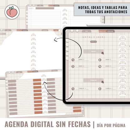 AGENDA DIGITAL SIN FECHAS Y REUTILIZABLE: agenda vista día con stickers y extras para organizar tus planes y proyectos