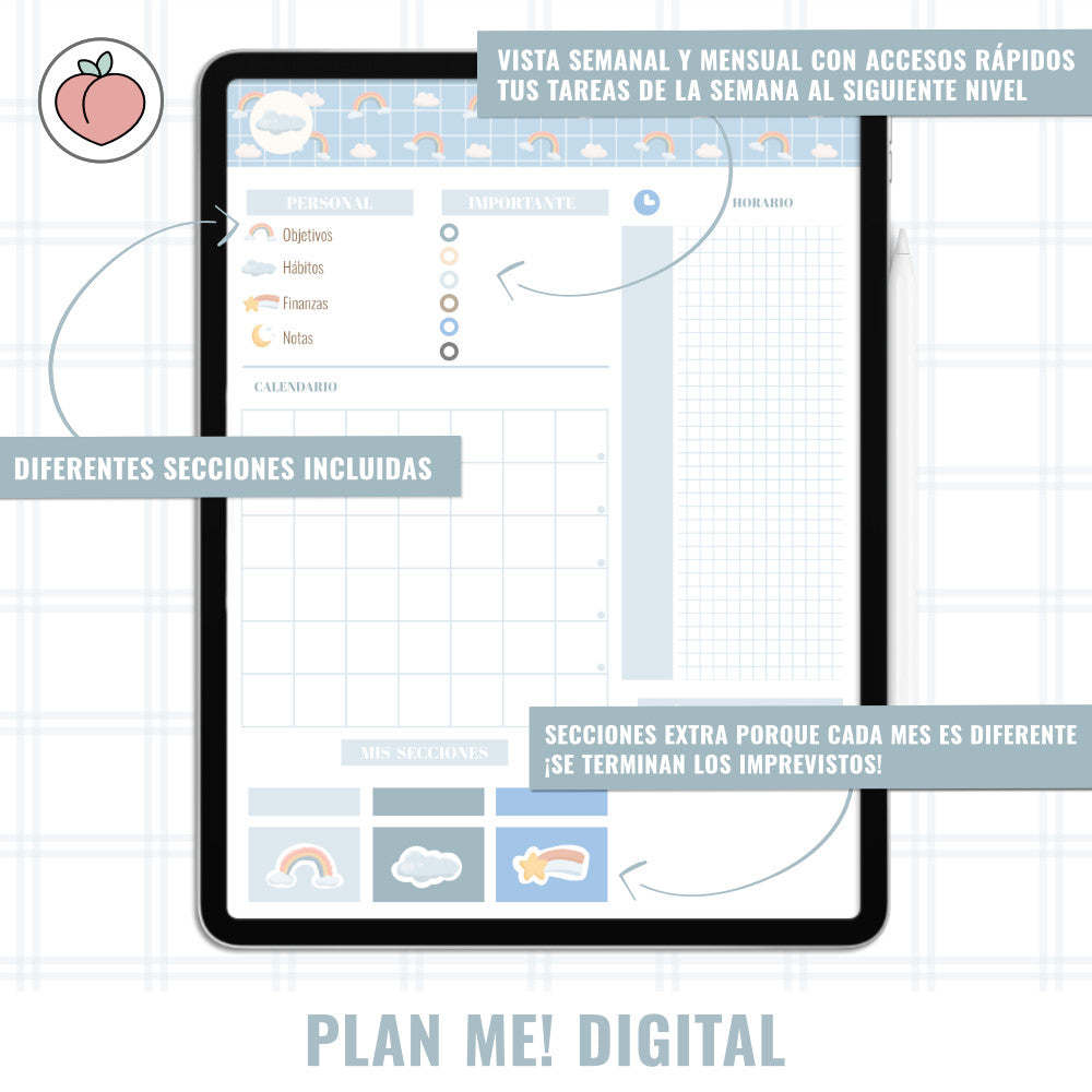 BLUE CLOUDS VERTICAL PLANNER WITHOUT DATES | Spanish version