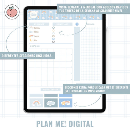 BLUE CLOUDS VERTICAL PLANNER WITHOUT DATES | Spanish version