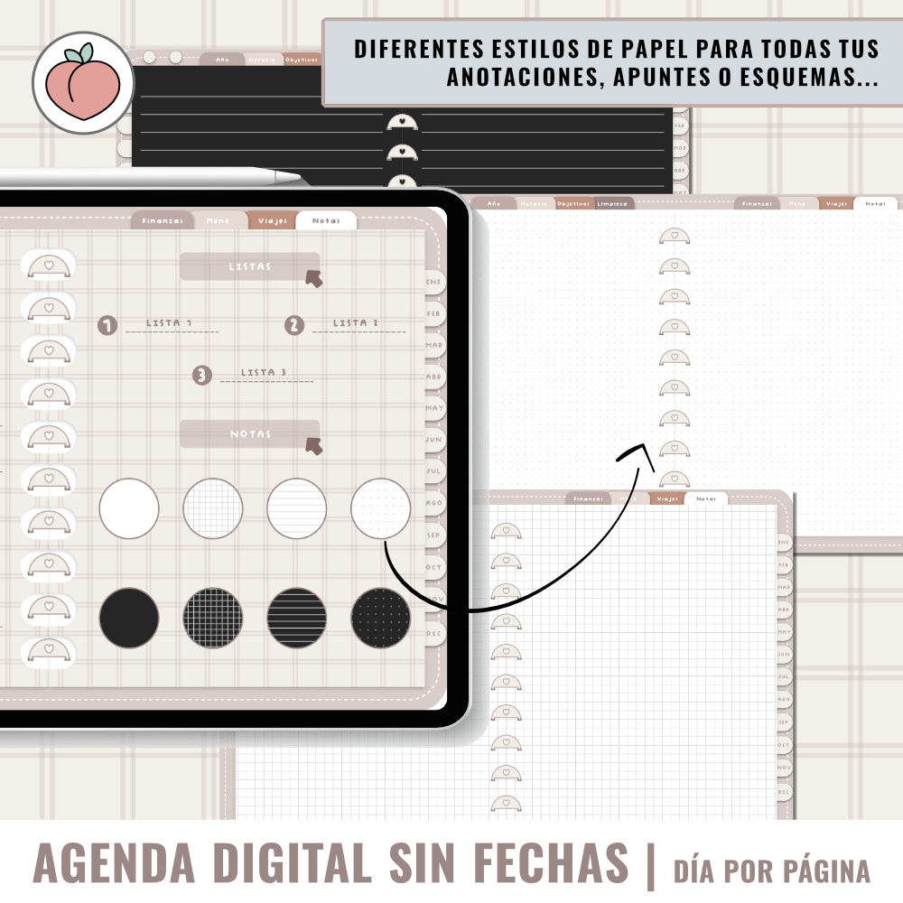 AGENDA DIGITAL SIN FECHAS Y REUTILIZABLE: agenda vista día con stickers y extras para organizar tus planes y proyectos