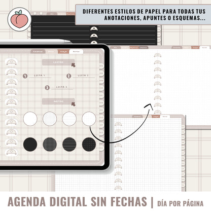 AGENDA DIGITAL SIN FECHAS Y REUTILIZABLE: agenda vista día con stickers y extras para organizar tus planes y proyectos