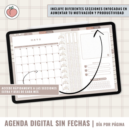 AGENDA DIGITAL SIN FECHAS Y REUTILIZABLE: agenda vista día con stickers y extras para organizar tus planes y proyectos