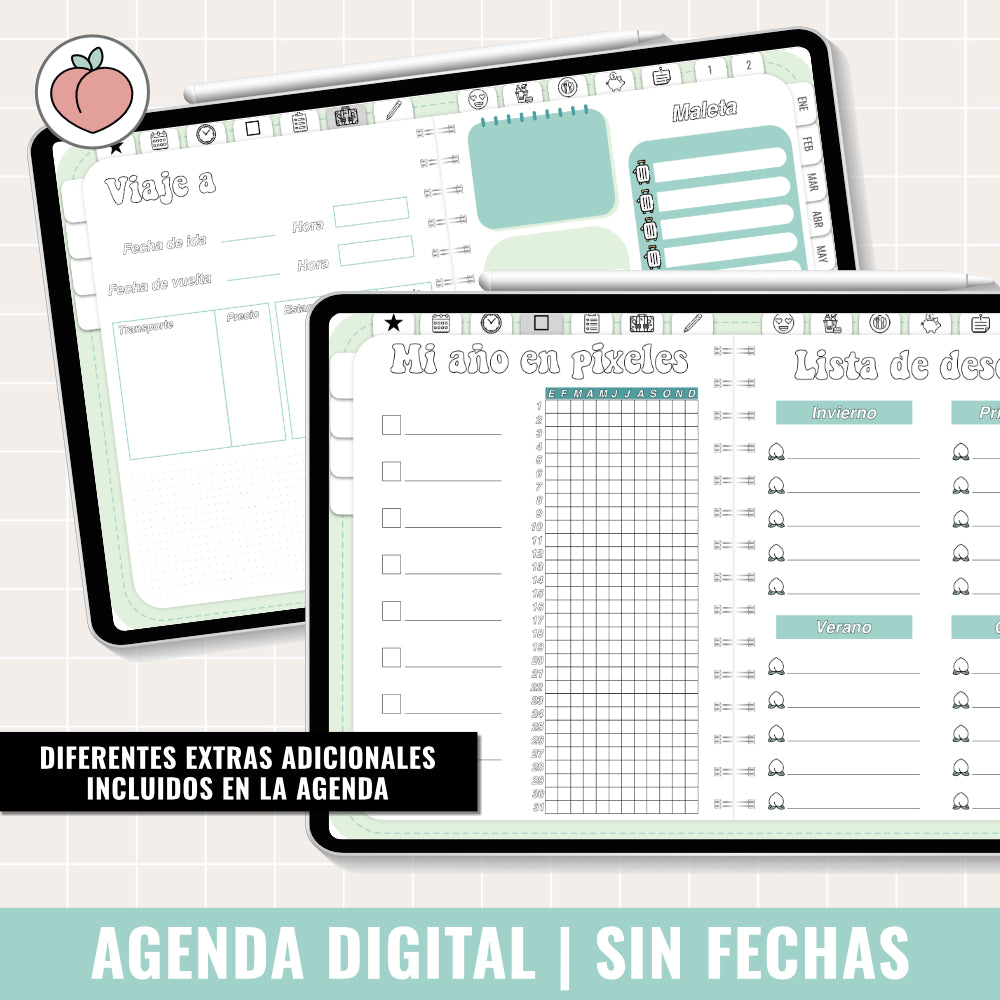 AGENDA DIGITAL SIN FECHAS Y REUTILIZABLE: MINIMALISTA EDICIÓN MENTA | AGENDA DÍA POR PÁGINA CON STICKERS INCLUIDOS