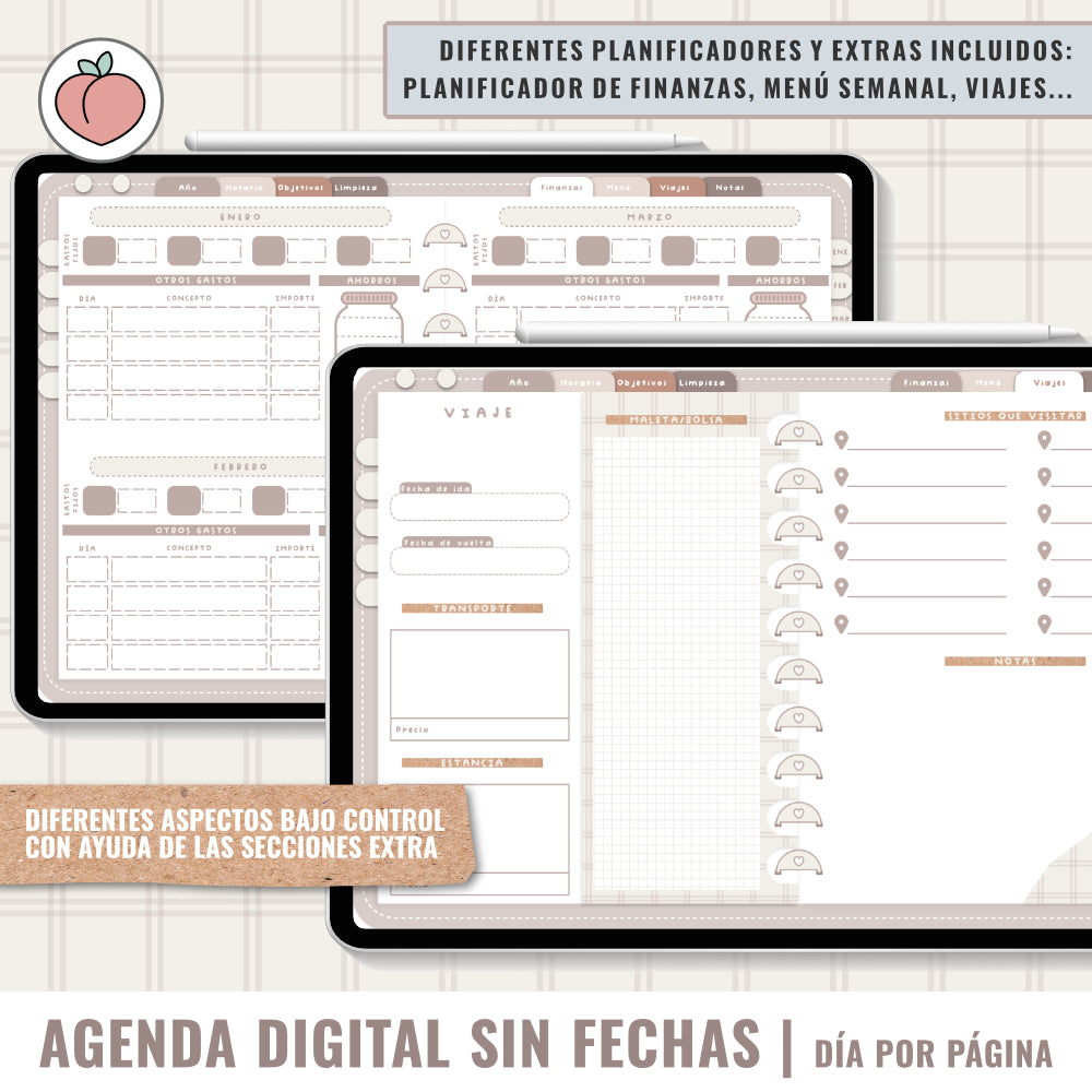 AGENDA DIGITAL SIN FECHAS Y REUTILIZABLE: agenda vista día con stickers y extras para organizar tus planes y proyectos
