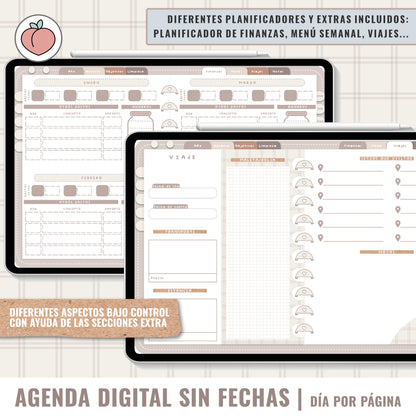 AGENDA DIGITAL SIN FECHAS Y REUTILIZABLE: agenda vista día con stickers y extras para organizar tus planes y proyectos