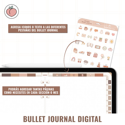 BULLET JOURNAL DIGITAL - EDICIÓN MOCHA LATTE | CREA TU AGENDA DIGITAL, PLANIFICADOR DIGITAL... CURSO Y STICKERS INCLUIDOS