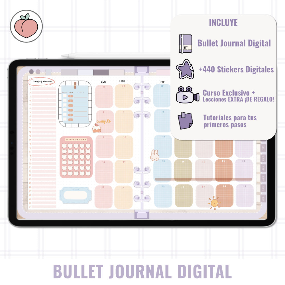 BULLET JOURNAL DIGITAL - EDICIÓN PURPLE SUNSET | CREA TU AGENDA DIGITAL, PLANIFICADOR DIGITAL... CURSO Y STICKERS INCLUIDOS
