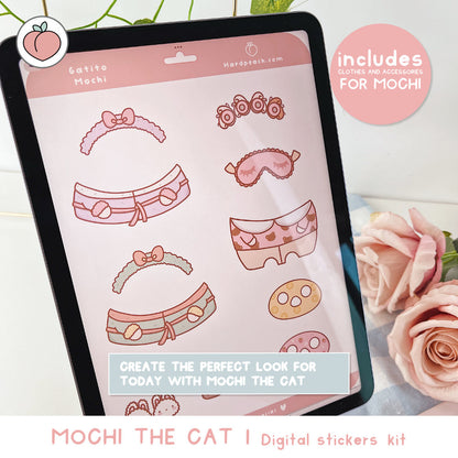 Create the perfect outfit for Mochi the cat | Digital Stickers Kit - Inglés