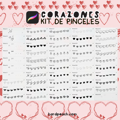 KIT DE PINCELES PARA PROCREATE: Corazones. Crea ilustraciones únicas, detalles decorativos y diseños digitales
