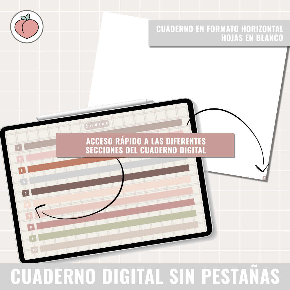 HORIZONTAL DIGITAL NOTEBOOK WITHOUT TABS WITH LINKS | WHITE PAGES