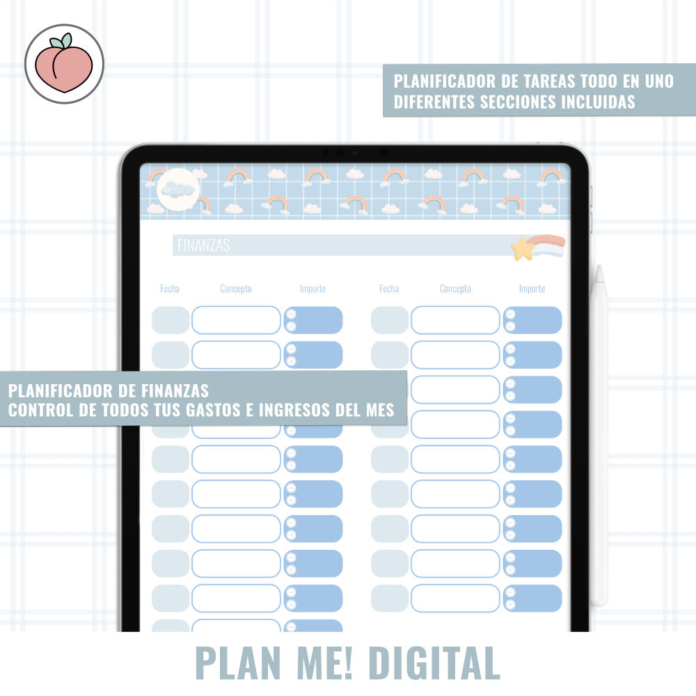BLUE CLOUDS VERTICAL PLANNER WITHOUT DATES | Spanish version