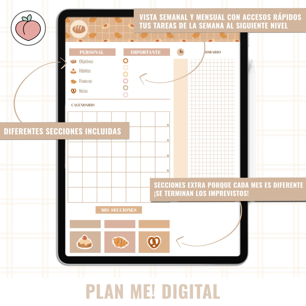 PLAN ME! DIGITAL - VERTICAL PLANNER UNDATED SWEET BRUNCH | Spanish version
