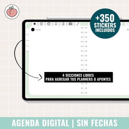 AGENDA DIGITAL SIN FECHAS Y REUTILIZABLE: MINIMALISTA EDICIÓN MENTA | AGENDA DÍA POR PÁGINA CON STICKERS INCLUIDOS