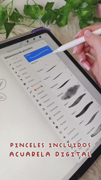 ACUARELA DIGITAL EN PROCREATE: CURSO COMPLETO PASO A PASO PARA PRINCIPIANTES Y AVANZADOS, PINCELES + RECURSOS INCLUIDOS